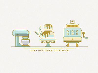 Cake Designer Icon Pack blender icon branding cake icon cash register icon design illustrations line art line icons mint blue retro icons vectors