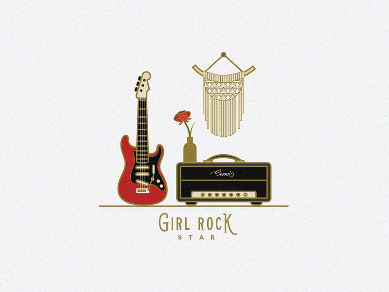 Girl Rock Star Icon Pack music instruments rock music line icons girl rock star red guitar electric guitar band vector illustration rose amplifier boho