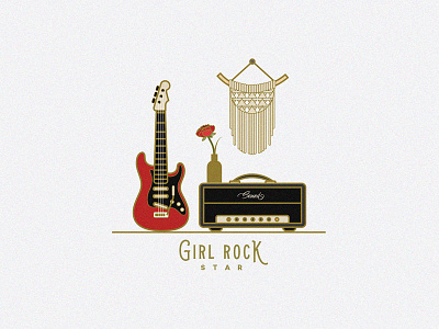 Girl Rock Star Icon Pack amplifier band boho electric guitar girl rock star illustration line icons music instruments red guitar rock music rose vector