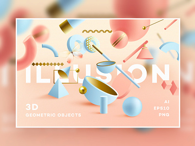 Illusion -3D Geometric Objects 3d 3d art 3d rendering abstract abstract compositions branding colorful geometric illusion illustration living coral trending design ui vector web design
