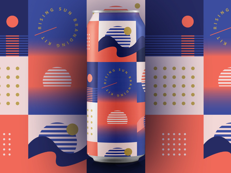 Rising Sun Branding Kit branding toolkit packaging design abstract illustration vector colors living coral retro design geometric design seamless pattern branding rising sun