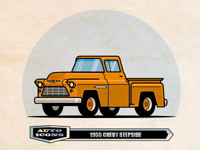 55 Chevy Stepside classic car comic art flat design line art