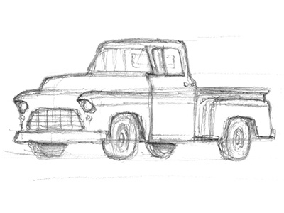 Scribble 55 Chevy Stepside classic car line art pencil scribble sketch