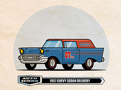 1957 Chevy Sedan Delivery classic car comic art flat design illustration vector