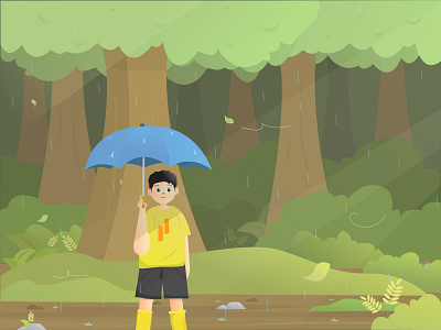 Rainy day boy character design flat illustration rain