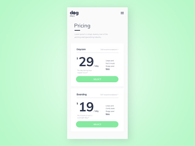 Pricing Cards daily 100 challenge daily challange dailyui dailyuichallenge design dog daycare mobile design pricing card pricing plans ui ux web website