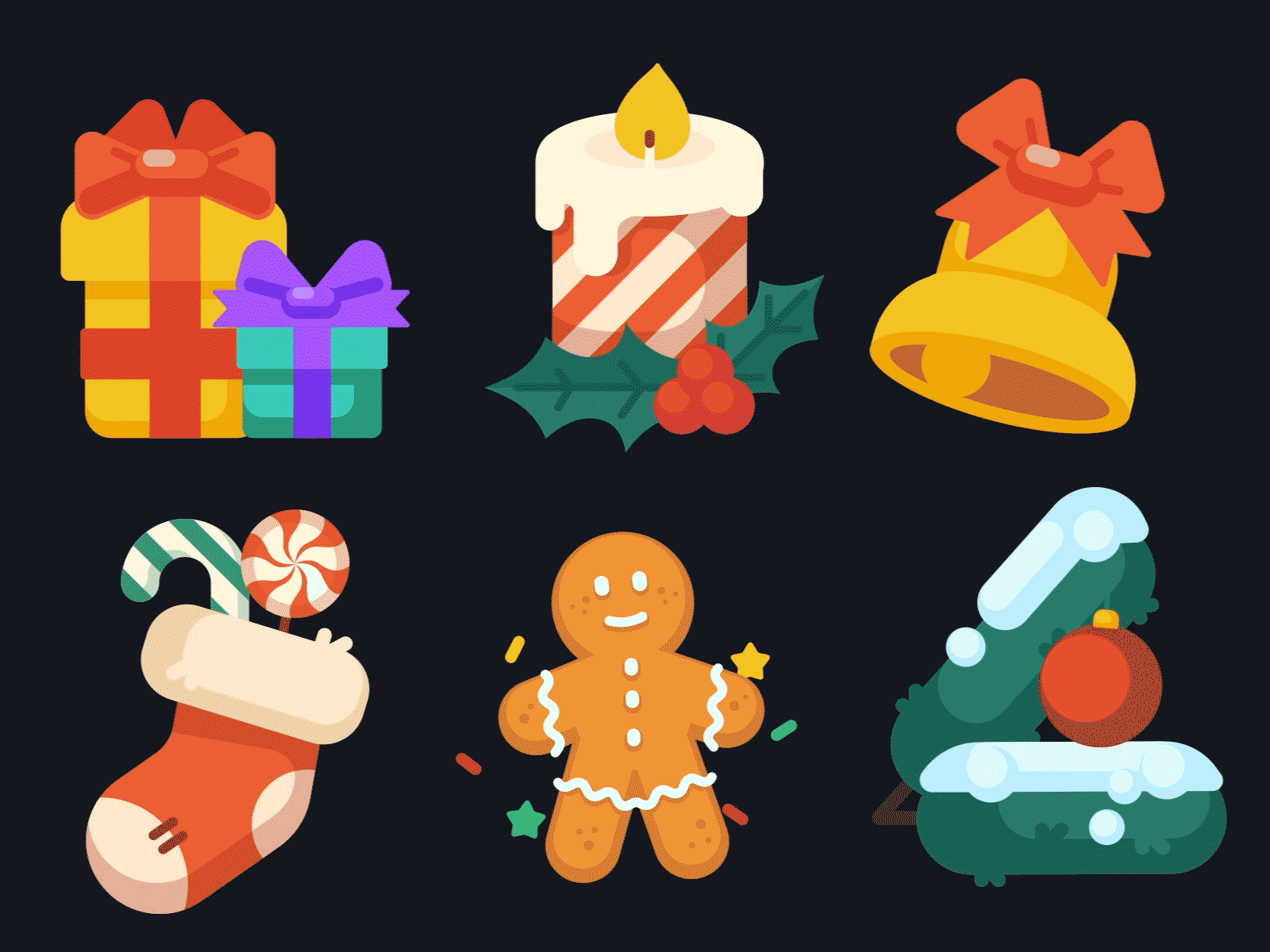 Christmas stickers ae animation christmas christmas tree flat gif icon set icons illustration ios lottie motion ui vector