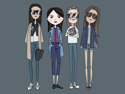 Girls :) fashion girls glasses illustration stripes vector