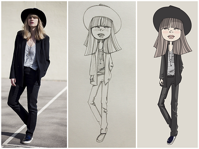 Step-by-step illustrating process fashion girl illustration vector wip