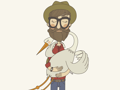 A Man And A Goose art beard bird friends goose hipster illustration man portrait vector
