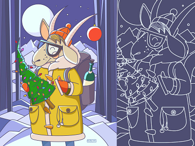 Happy New Year! :) 2015 cozy goat greetings illustration newyear night ny snow tree vector winter