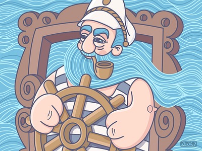 Sea adventures adventure beard blue flat man sailor sea stripes vacation vector water