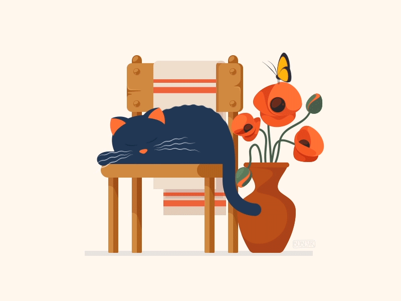 Lazy summer days :) ae after effects animation butterfly cat flower gif motion nap poppy vector video
