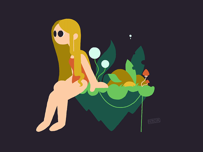 Current dreamy mood animation flat gif girl green island motion nature night summer vector