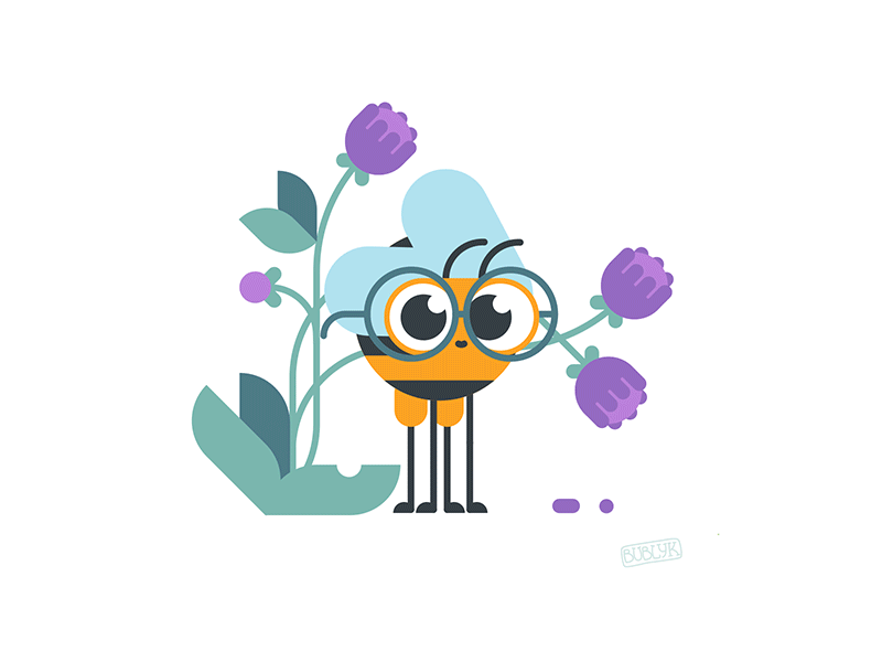 Hello! animation bee bug character design flat flowers gif glasses grass green gui illustration ios leaves lottie motion motion design summer ui vector
