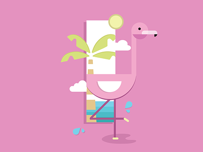 I s l a n d. beach digital flamingo graphic design illustration miami pink summer vectors