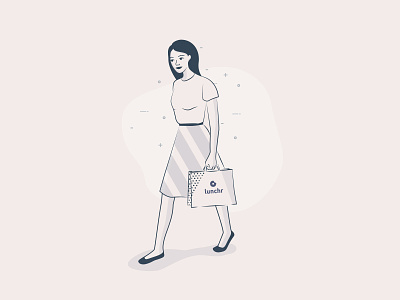 Parisian girl walking with delivery food - WIP - delivery illustration strokes