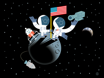 50th Year Anniversary of NASA's Apollo 11 mission to the moon art astronaut character design earth illustration illustrator lunar module moon one giant leap for mankind one small step for man space space exploration stars vector