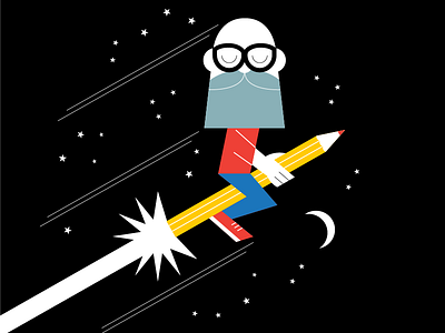 Steve Kirkendall has take off! illustration moon pencil rocket space