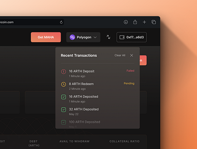 Recent Transactions analytics blockchain card component clean ui crypto dark mode design notification recent states transactions ux wallet