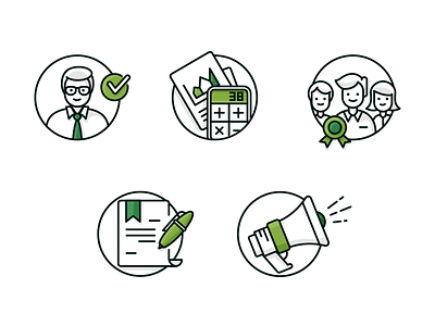 Icons badge bullhorn character dark green green icons illustration pen web
