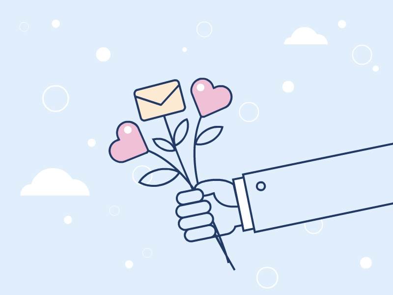 Welcome to our mail list animation design envelope flower hand heart illustration mailbox newsletter pink vector