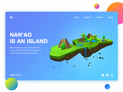 MyHometownWebsite c4d color design float fox hometown island islanders low polygon modeling sky tourism typography ui web