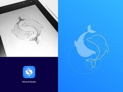 Dsoundreader Logo app blue design dolphin double illustration logo sound ui