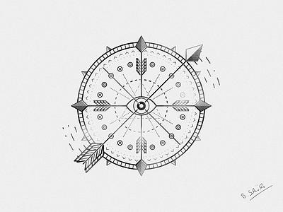 Compass arrows bow compass eye flat illustration line lineart lines pyramid shading sun
