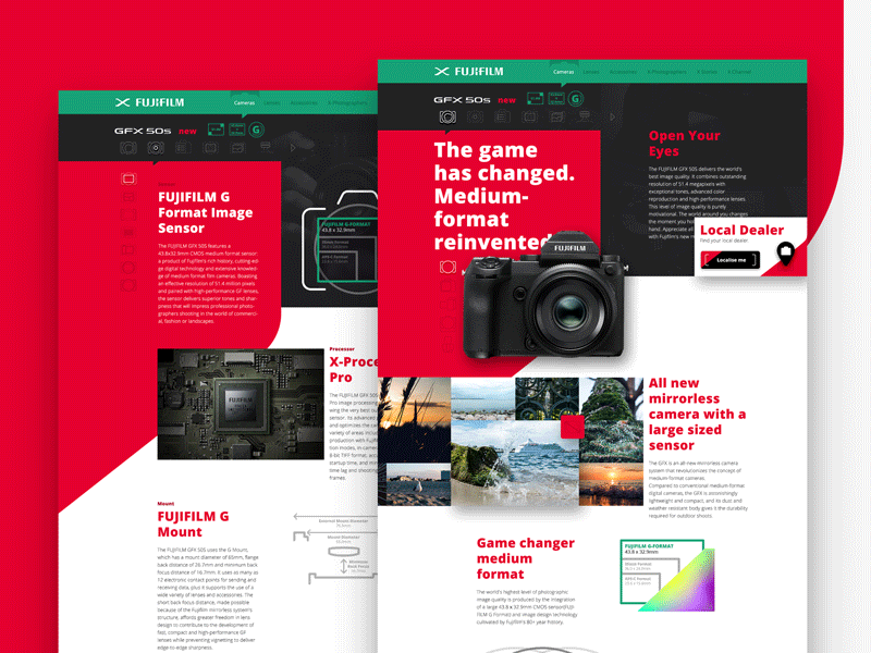 Fujifilm GFX50S Microsite fujifilm icons illustrations interface interface design layout photography