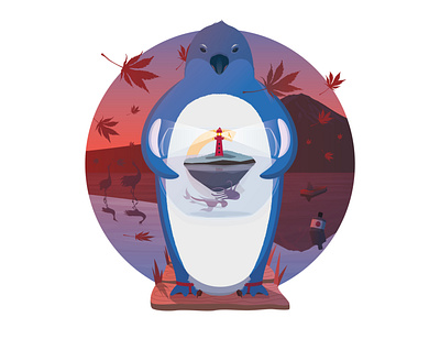 Lighthouse gift crane fuji gin illustration lighthouse maple leaf mount fuji penguin tokio