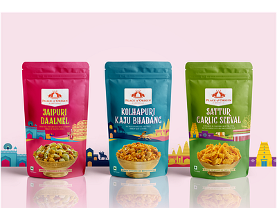 Packaging Design for Place of Origin agency branding brand branding branding design design illustration illustration art india packaging snack