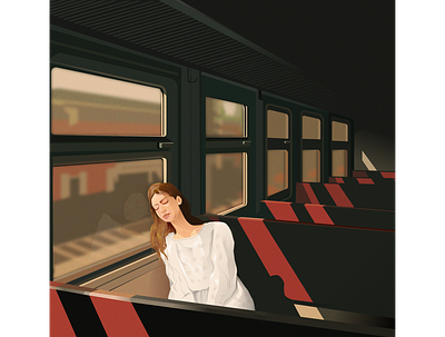 FAR AWAY FROM YOU... alone design english failure foreign girl graphic design illustraion illustrator journey love red shadow sketch train travel vector way