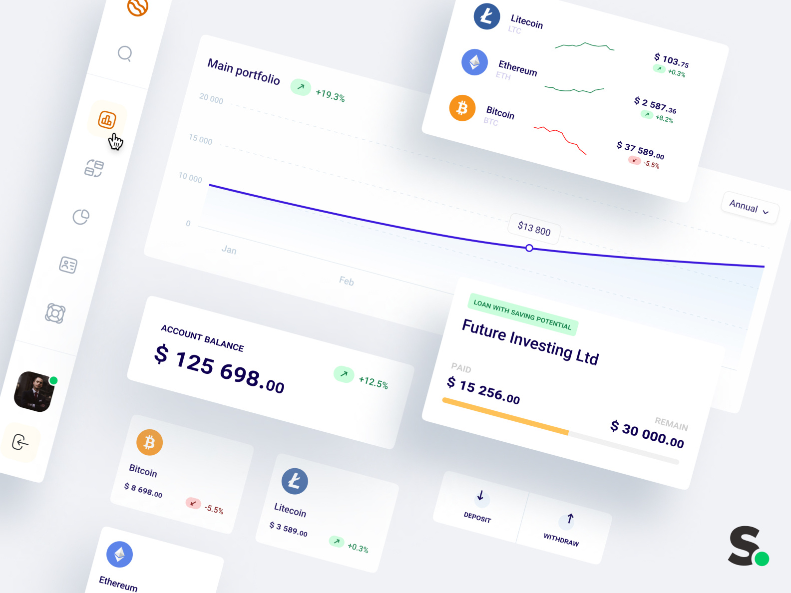 Clean, Finance UI elements + by Andrew Rydvansky for Solvd. Design on ...