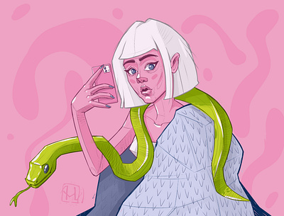 Girls with snake art artist artwork challenge character characterdesign colors digital art digital character digital illustration digital person digitalart diys drawing in your style illustration outline pink