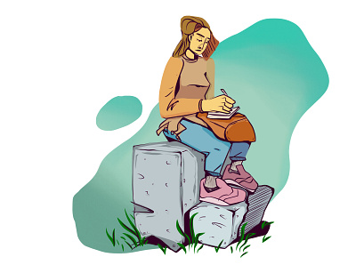 a Girl on the stones art artist colors digital digitalillustration girl illustration sketch write
