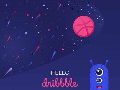 Hello Dribbble! alien debut design hello illustration space