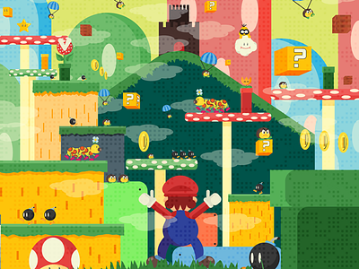 Mario World 3ds flat design illustration luigi mario nds nes nintendo nintendo 64 snes super mario super mario bros switch wii