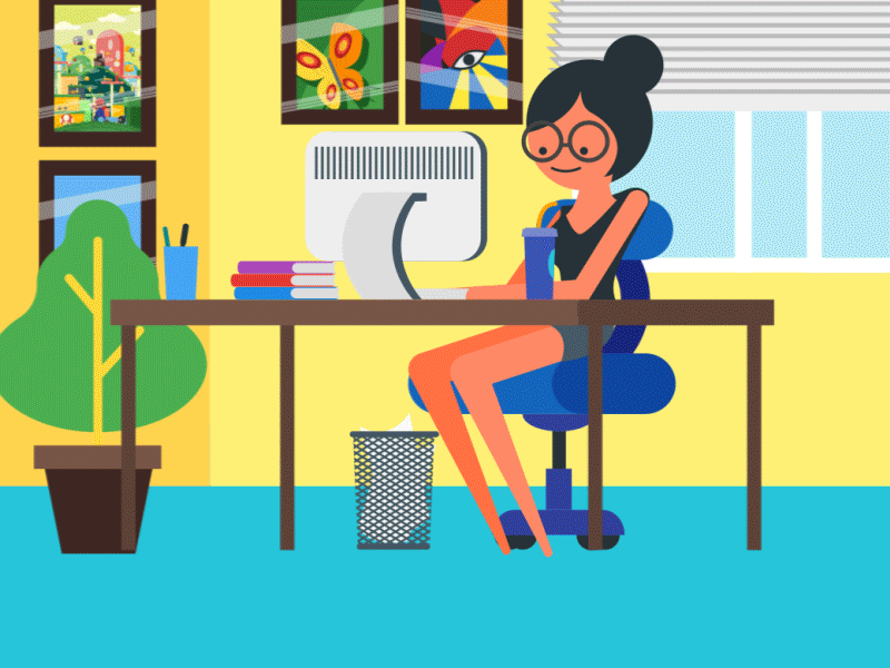 3D Secretary 3d after effects aftereffects animation animation 2d design desk fake 3d flat art girl illustration illustrator motiondesign office secretary vector