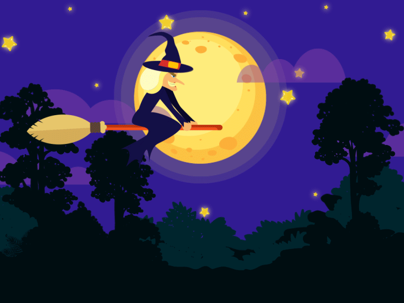 Witch flying on a broomstick after effects aftereffects art art vector broomstick flying harrypotter illustration illustrator magic magical midnight moon night stars witch woman women