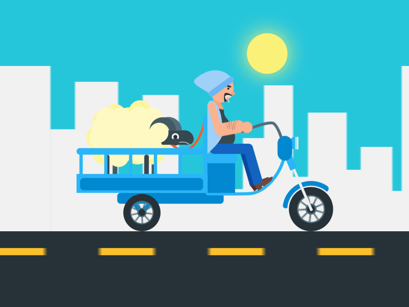 Taking a sheep on a ride ae after effects aftereffects animals animation animation 2d arabian countries arabs city eid mubarak flat art illustration illustrator motion graphics motiondesign motorcycle rider riders sheep triportor