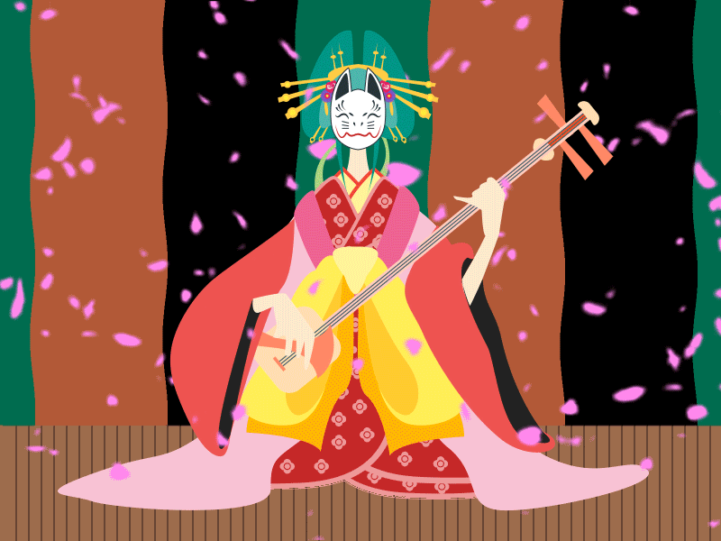 Kumorasaki 2d after effects animation animation 2d flat art geisha illustration illustrator japan japanese art kimono music one piece sakura samurai shourinka tradition traditional art wano