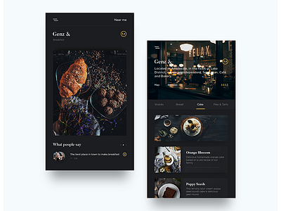 Restaurant App - Dark Interface app cards dark design eat food interface restaurant ui ux webapp