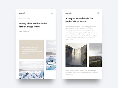 Journals - Story of the week app blog box card clean design ui ux web white