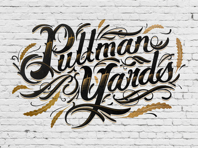 Pullman Yards Lettering meandgonzo type mural brick wall floral heritage americana gold leaf hand lettering script lettering script typogaphy eric waetzig