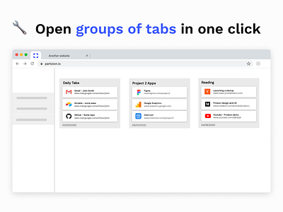 Partizion Collections browser chrome extension productivity app tabs