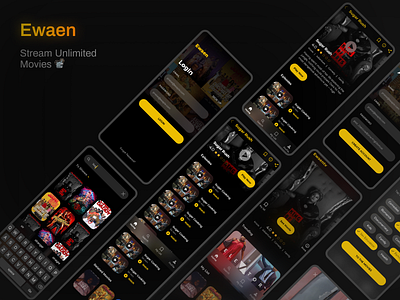 Ewaen Mobile Slideshow africa dark mode mobile app design movie movies app netflix streaming app uiux design yellow