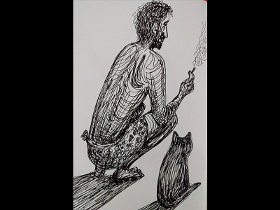 Man And Cat illustration