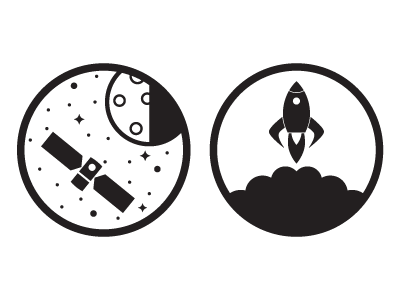 Space Icons badge icons moon rocket satellite simple space vector