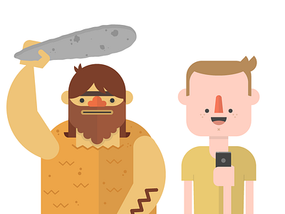 Caveman vs Modern Teen caveman character design flat simple teen